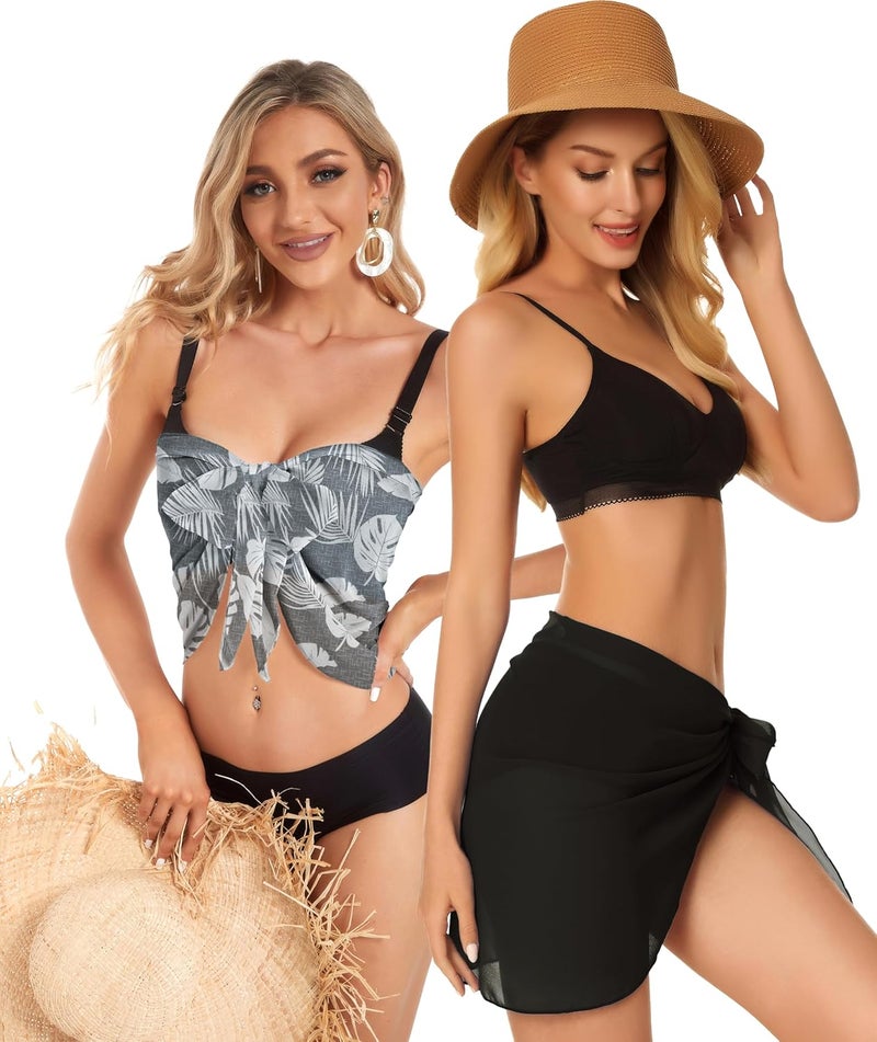 CHICGAL 2 Pieces Women Beach Sarong Bathing Suit Wrap Skirt Sheer Bikini Swimsuit Cover Ups for Swimwear - Image 2